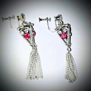 RARE! VTG Sterling Silver Rhinestone Hot-Air Balloon Screw Back Earrings